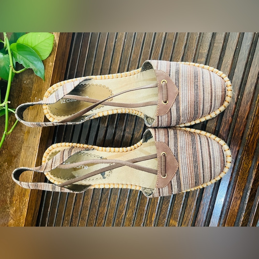 Liz Claiborne Brown Striped Espadrille Slingback Flats